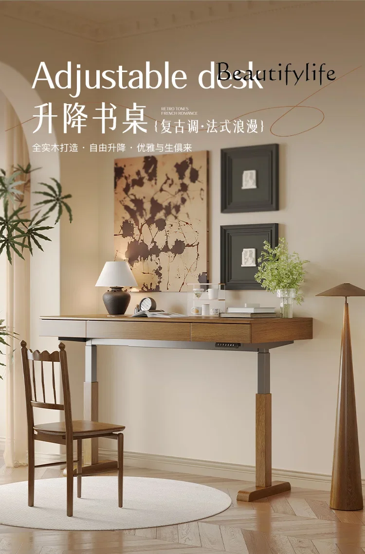 

muebles para hogar Red Oak Solid Wood Intelligent Electric Lifting Desk Adjustable Workbench Desk