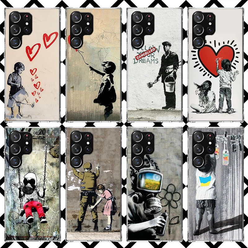 Coque de téléphone Street Art Banksy Graffiti pour Samsung Galaxy S26 S25 Edge S24 S23 Ultra S22 Plus S21 FE S20 + Housse souple imprimée Funda