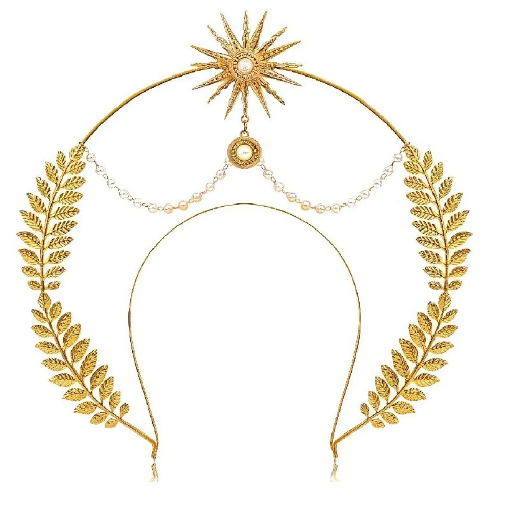 

Sun God Halo Headband Gold Pearl COSPLAY Hair Hoop Star Fashion Show Hair Accessories Baroque Crown Halloween Party Cosplay