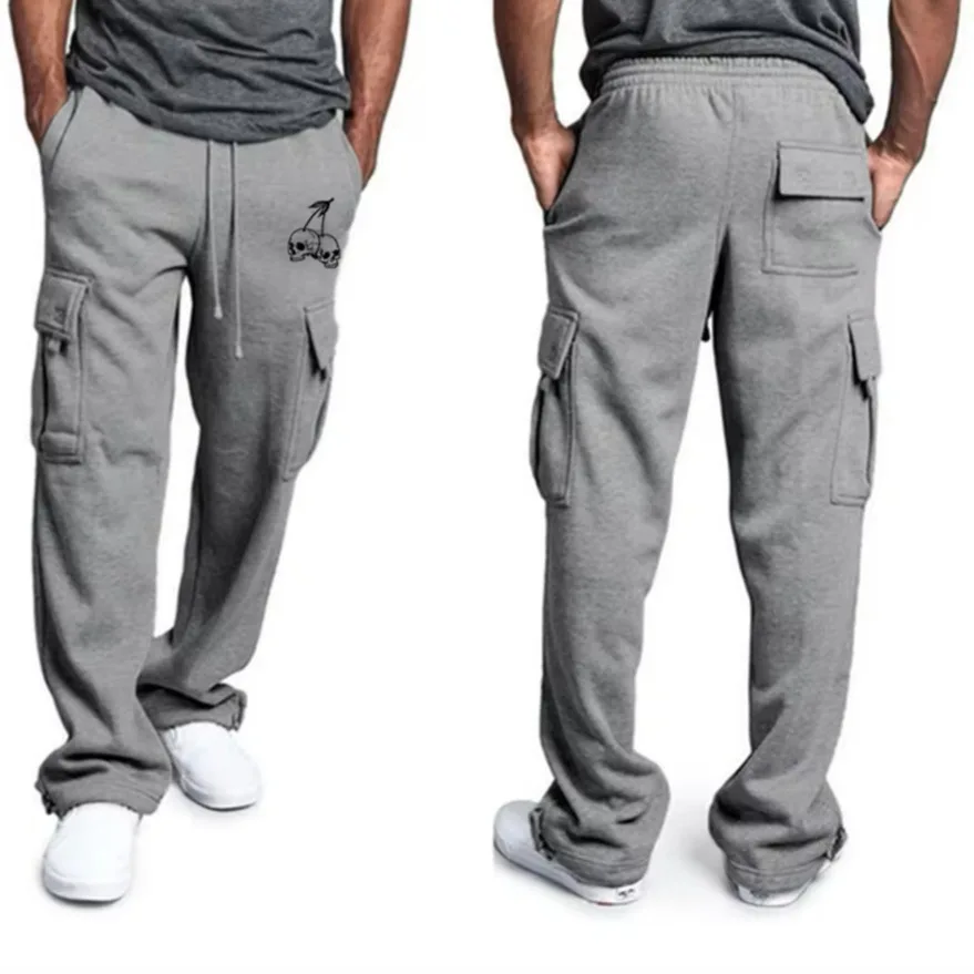 

Loose Men's Workwear Trousers 2024 Cross-Border Multiple kets Elastic Waist Straight Leg Sports Long Pants Casual Sle