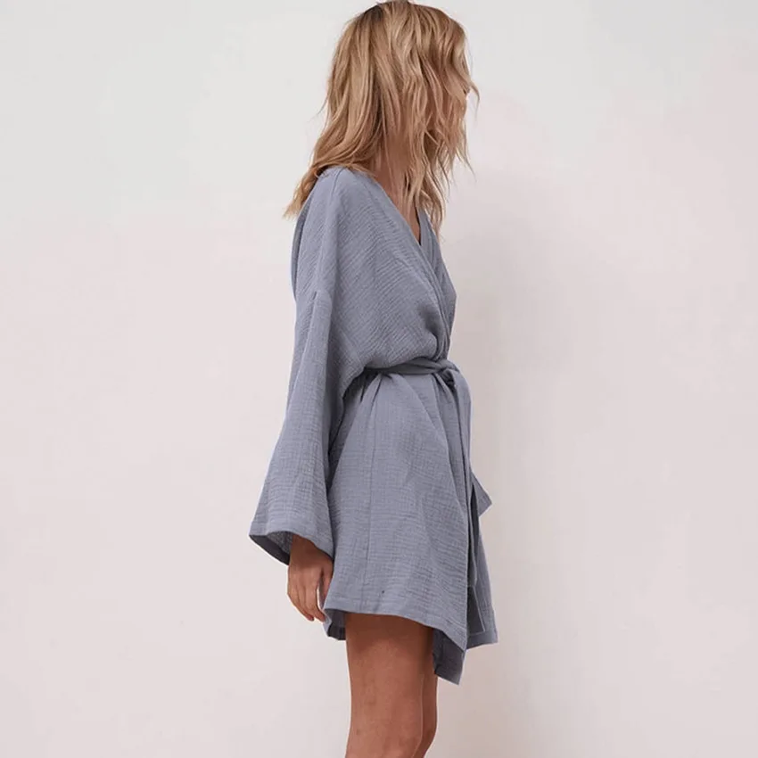 NHKDSASA Light Robes For Coverage Long Sleeve Cotton Robe With Sashes Grey Dresses Bathrobe Female Dressing  Weeding Gown