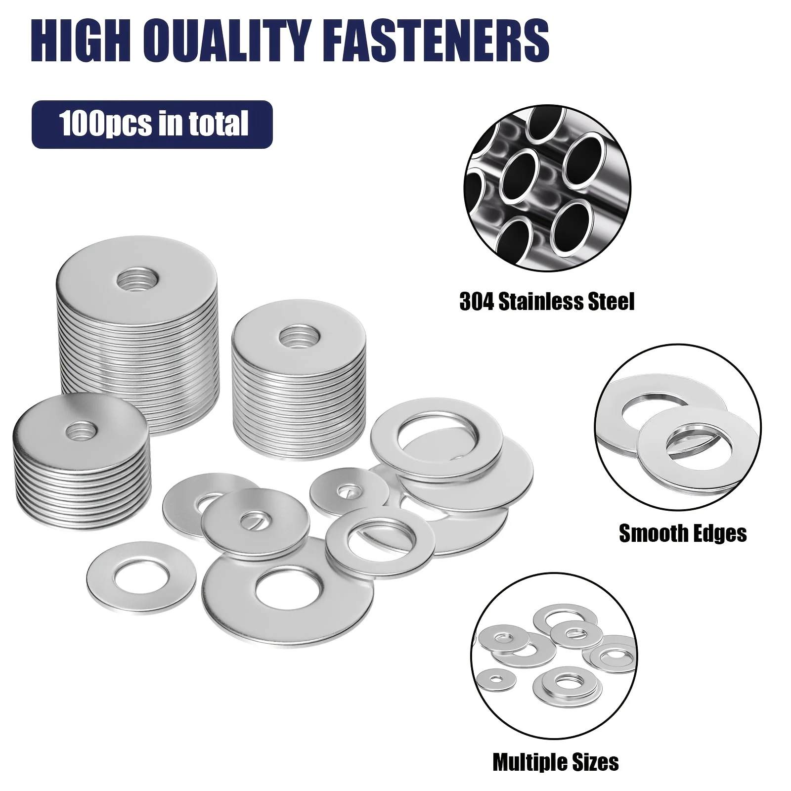 18-8(304) Stainless Steel Fender Washers, Flat Washers for Screws and Bolts, 100pcs Metal Washers Kit (12 Sizes M3-M12), Assorte image 5