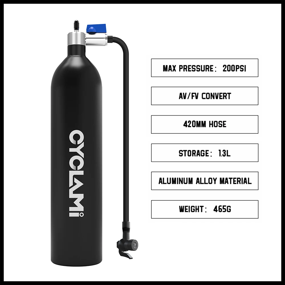 

CYCLAMI Aluminum Alloy 1.3L MTB Road Inflator Tyre Air bottle Tire Booster With Valve Gas Cylinder For Bike Vacuum Tubeless Tire
