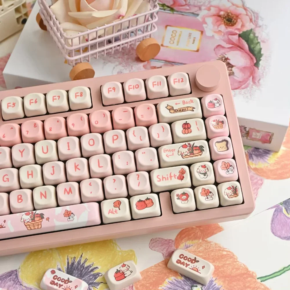 

Happy Puppy 140 Keys MOA Keycaps PBT Large Set Cute Pink for 60/64/84/98/108 Gaming Mechanical Keyboard MX Switch