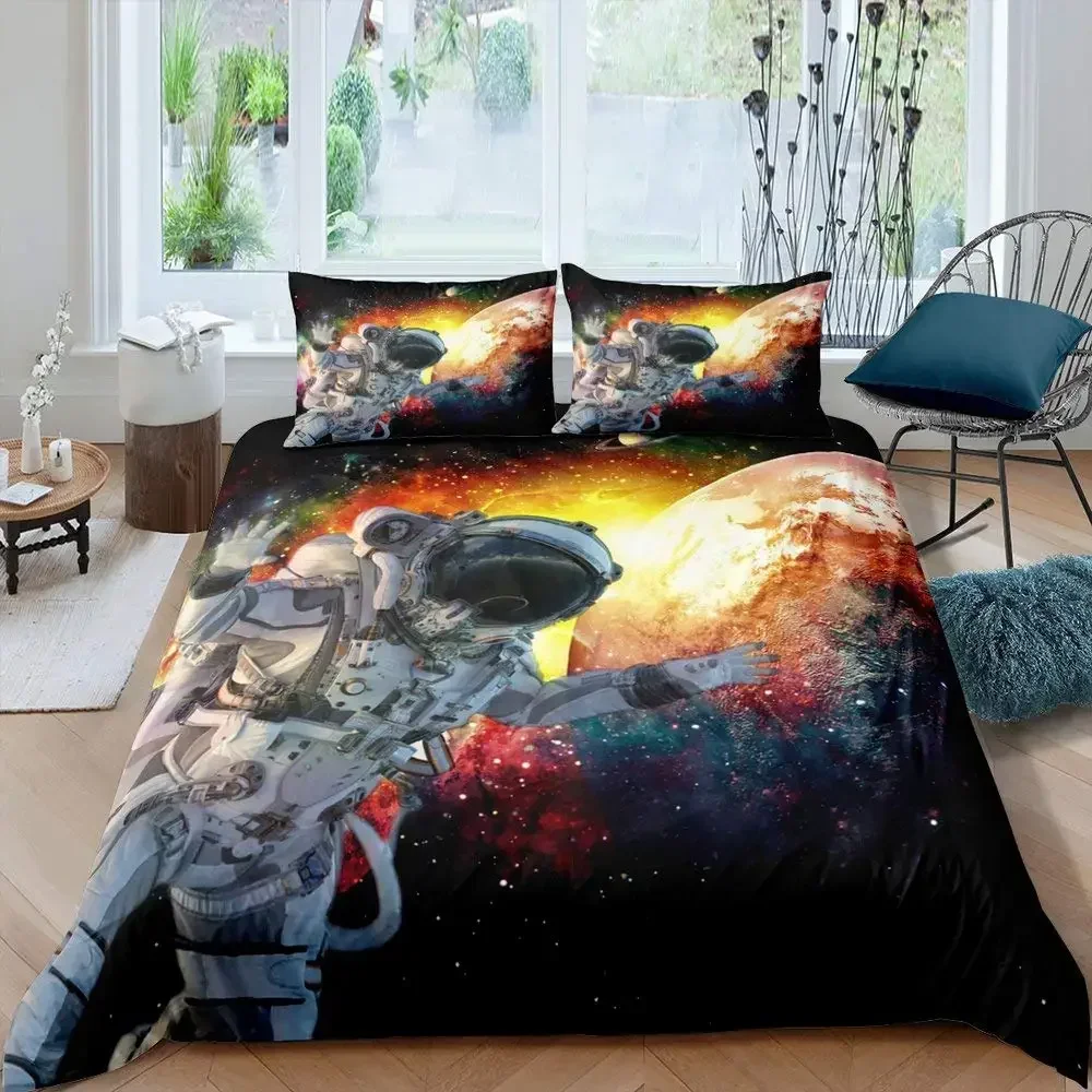 Space Astronaut dekbedovertrekset voor jongens meisjes kinderen Twin beddengoed set Galaxy Space themed slaapkamer decor polyester dekbedovertrek