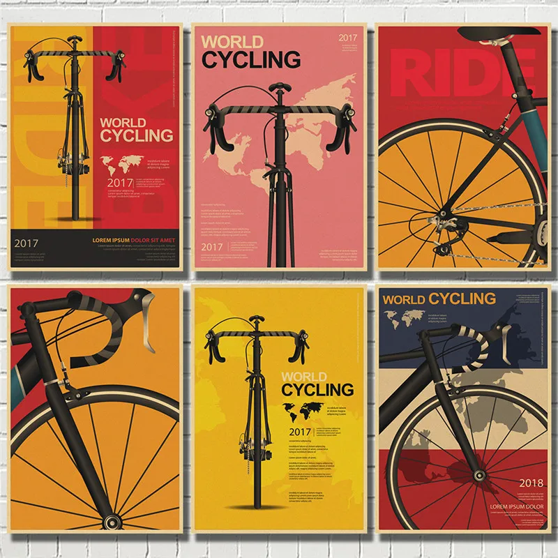 Ride Bike Cycling Mountain Kraft Paper Poster Art Home Decoration Cafe Bicycle Bedroom Bar Poster Painting