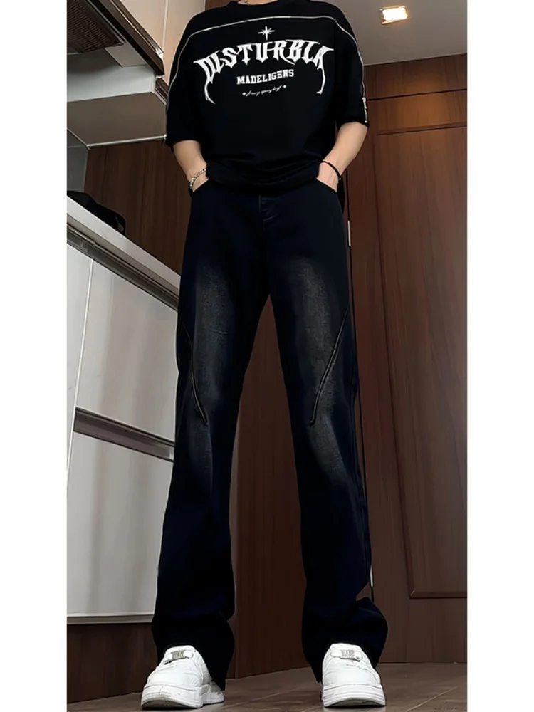 

Мужские джинсы Bla: повседневные, свободного прямого кроя, с эффектом потертости, средней посадкой, на молнии, классический американский стиль, для подростков