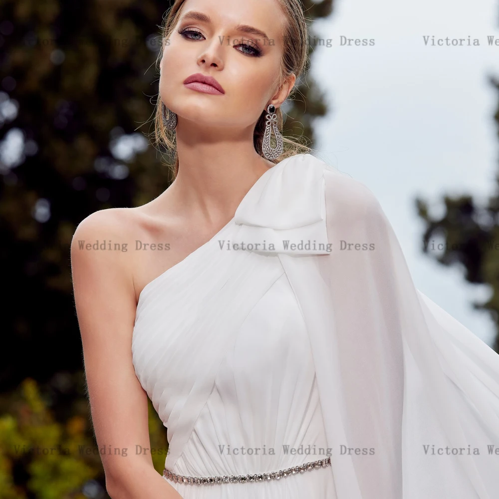 Vestidos Elegantes de gasa para madre de la novia, vestidos de fiesta de boda con un hombro, cuentas plisadas hasta el suelo, línea A