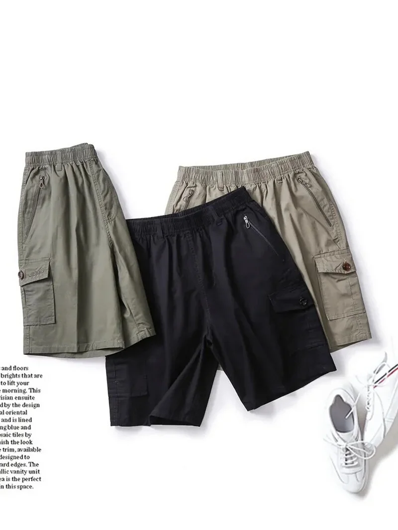 

Мужские летние повседневные брюки из хлопка, приятные для кожи, свободного кроя, с эластичным поясом, прямые, длиной до колена