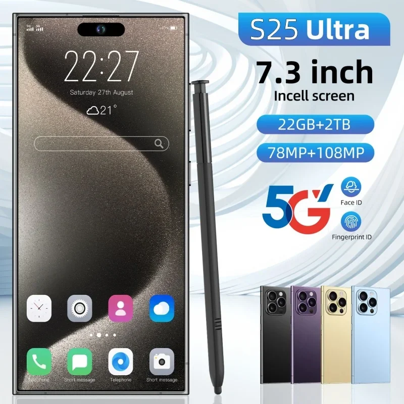 S25 Ultra Mobile Phones 7.3 HD Screen SmartPhone Original 22GB+2TB 4G 5G Dual Sim Celulares Android Unlocked 8000mAh Cell Phone