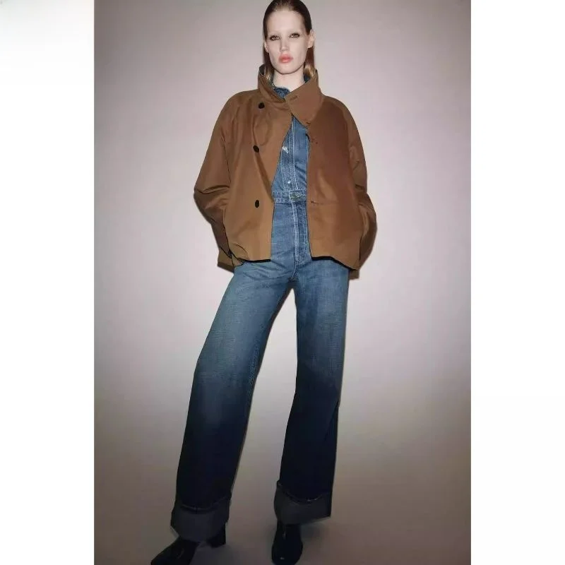 

Women's High Collar Long Sve ort Double Sided Windproof Coat Sweet n Loose Fit Thiened Autumn New Arrival