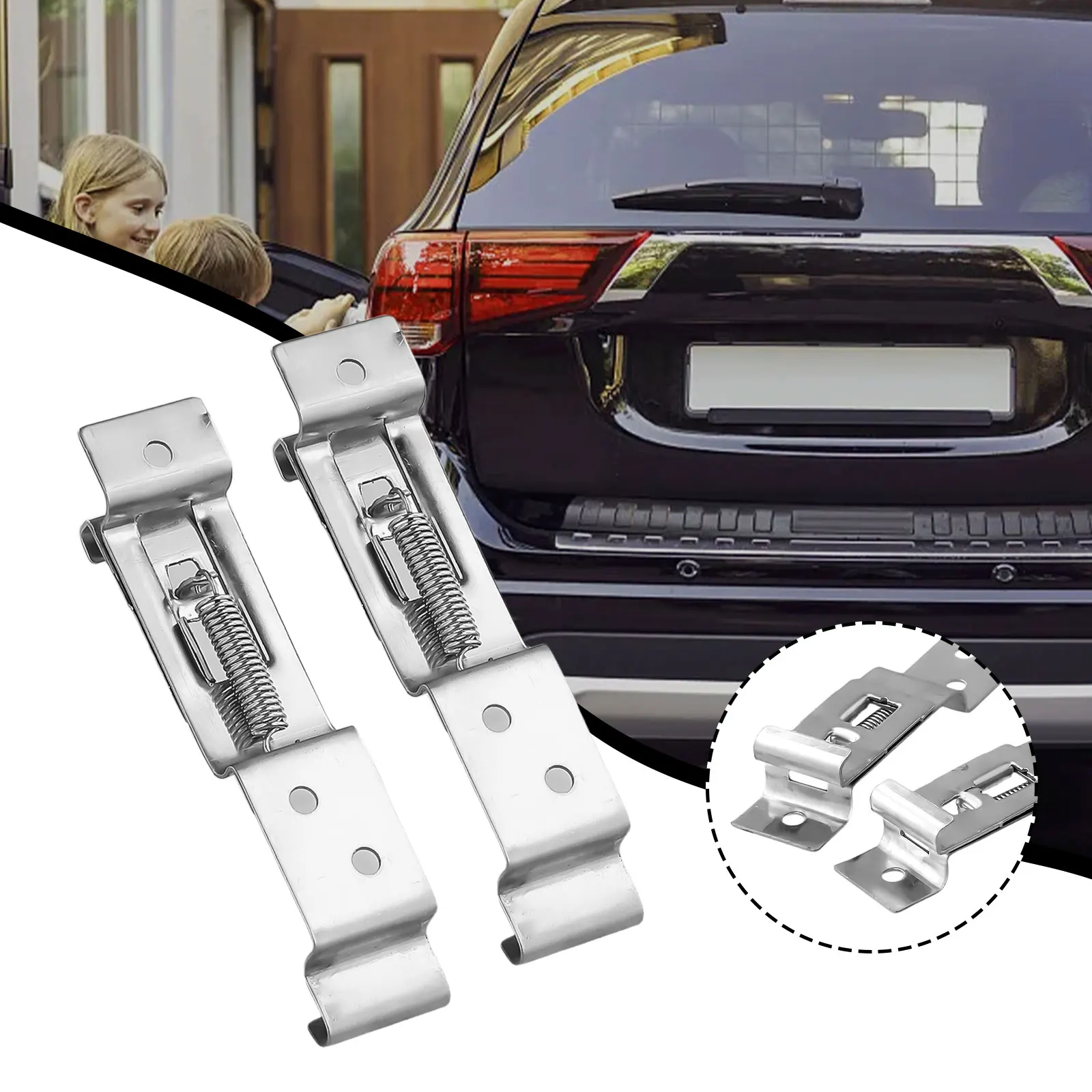 2Pcs Trailer Number Plate Holders Clips Stainless Steel Spring Loaded License Plate Brackets Plate Clamps Trailers