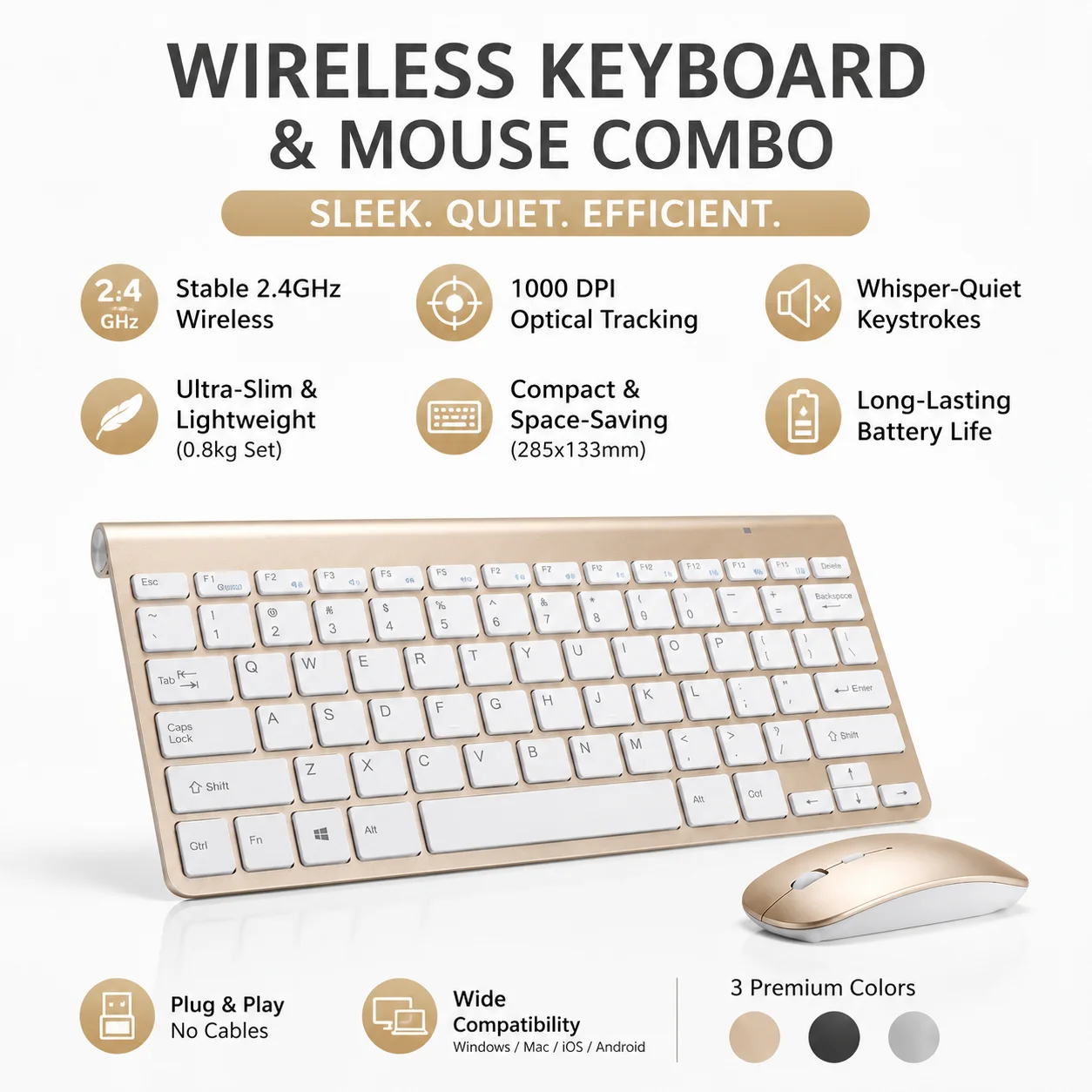 2.4G Wireless Ultra-Slim Silent Click Keyboard and Mouse Combo Office Lightweight Keyboard Set For PC Computer Laptop Tablet - view 2