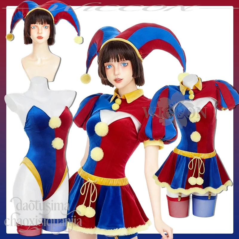 Halloween Christmas Activities Party Cosplay Clown Girl Red And Blue Bikini Mini Dress Stockings Horror Hat Anime Jirai Kei