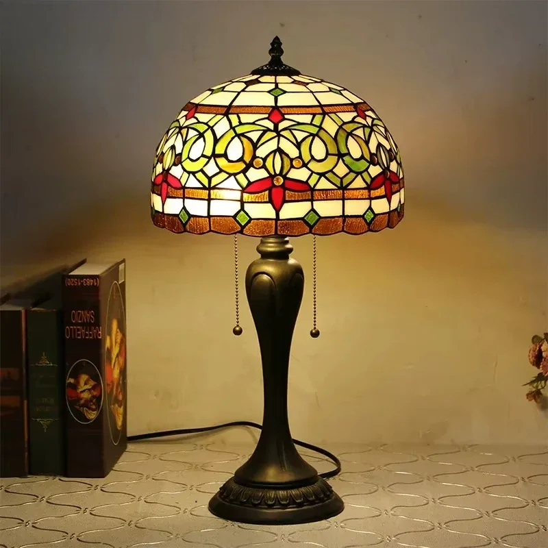 

12inch Tiffany Bedroom Bedside Light European Pastoral Green Baroque Decorative Lamp Reading Study Eye Protection Desk Lamp