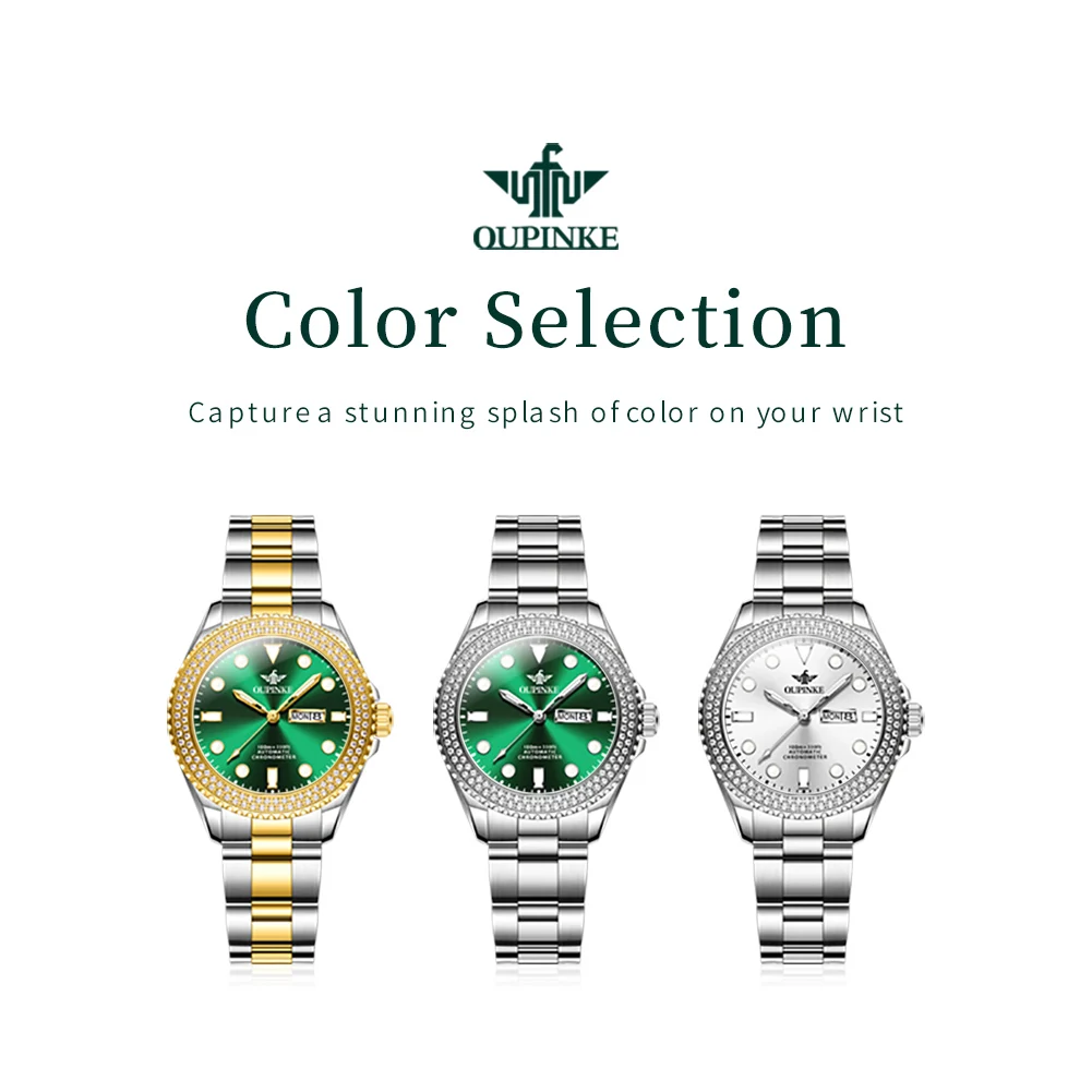 OUPINKE 3205 Womens Watch Original Luxury Mechanical Watch 50M Waterproof Dual Calendar Display Watches For Women Gifts Box