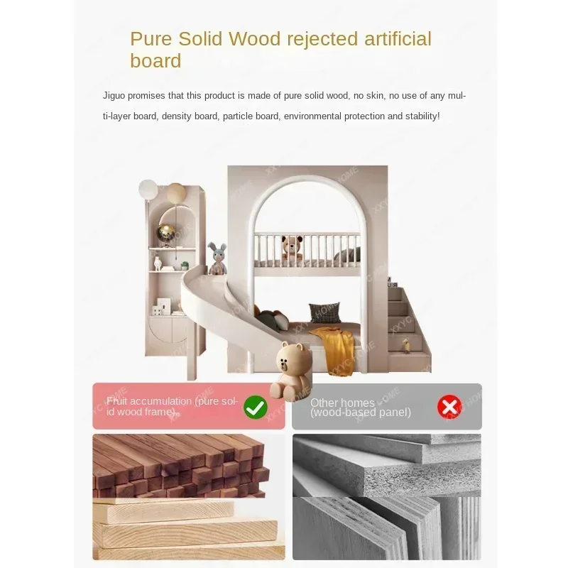 Customized Children's Bed with Sliding Ladder  Tree House-Hole Duplex Attic Lower Bunk  Bed