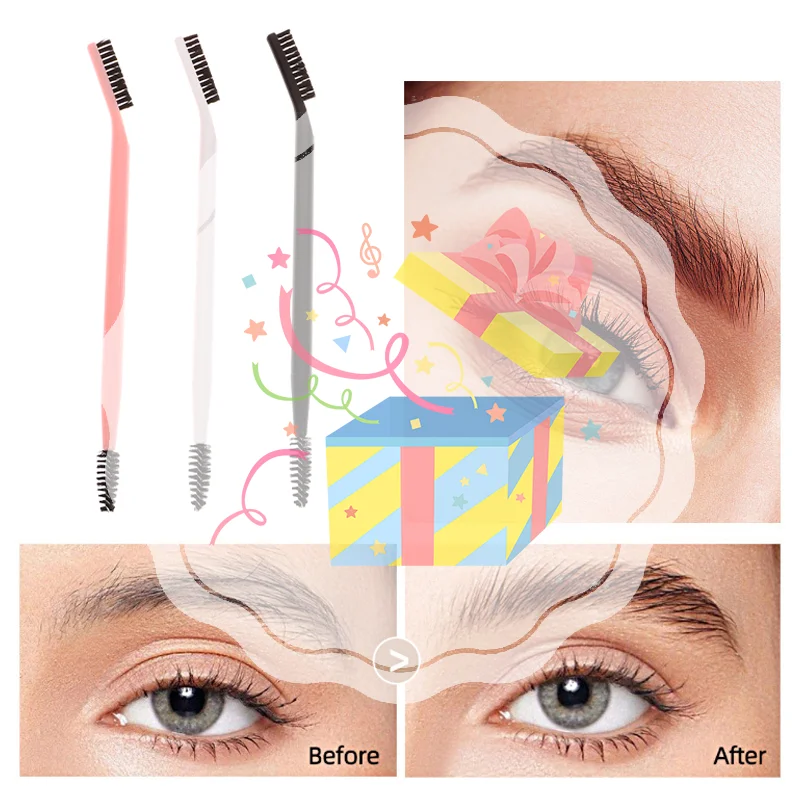Escova de sobrancelha de duas cabeças, pente de cílios, modelador de cílios, escova de sobrancelha para aliciamento de sobrancelhas, ferramenta de maquiagem reutilizável