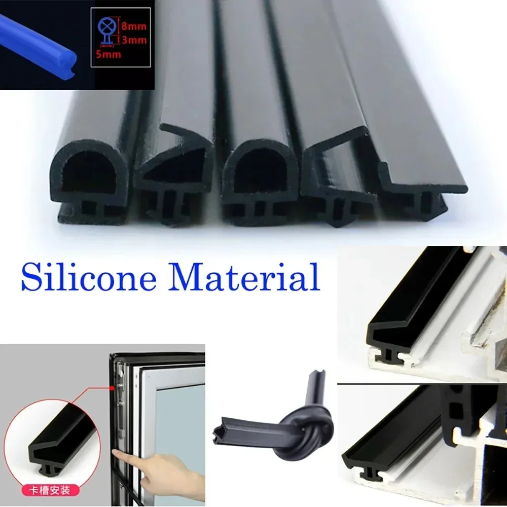 

1/3/5M Door And Window Silicon Sealing Strip Plastic Steel Bridge Cutoff Aluminum Alloy Window Card Slot Type Soundproof Strips