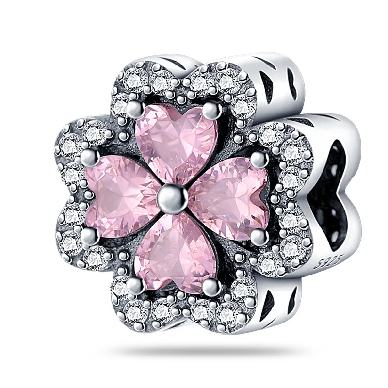 خرزة البرسيم من الفضة الإسترليني عيار 925 على شكل قلب، مناسبة لتصميم شخصي لسلاسل المجوهرات، كهدية للنساء