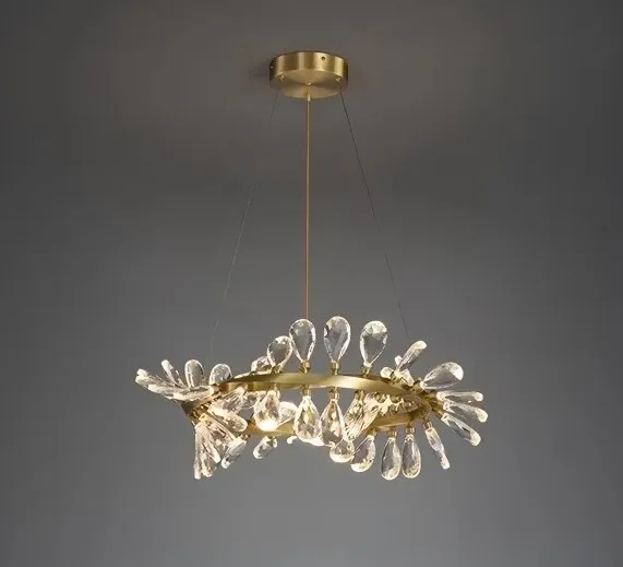 Modern Round All Copper Chandelier Luxury Crystal Pendant Light For Living Room Dining Room Nordic Villa Halls Ring Led Lamp