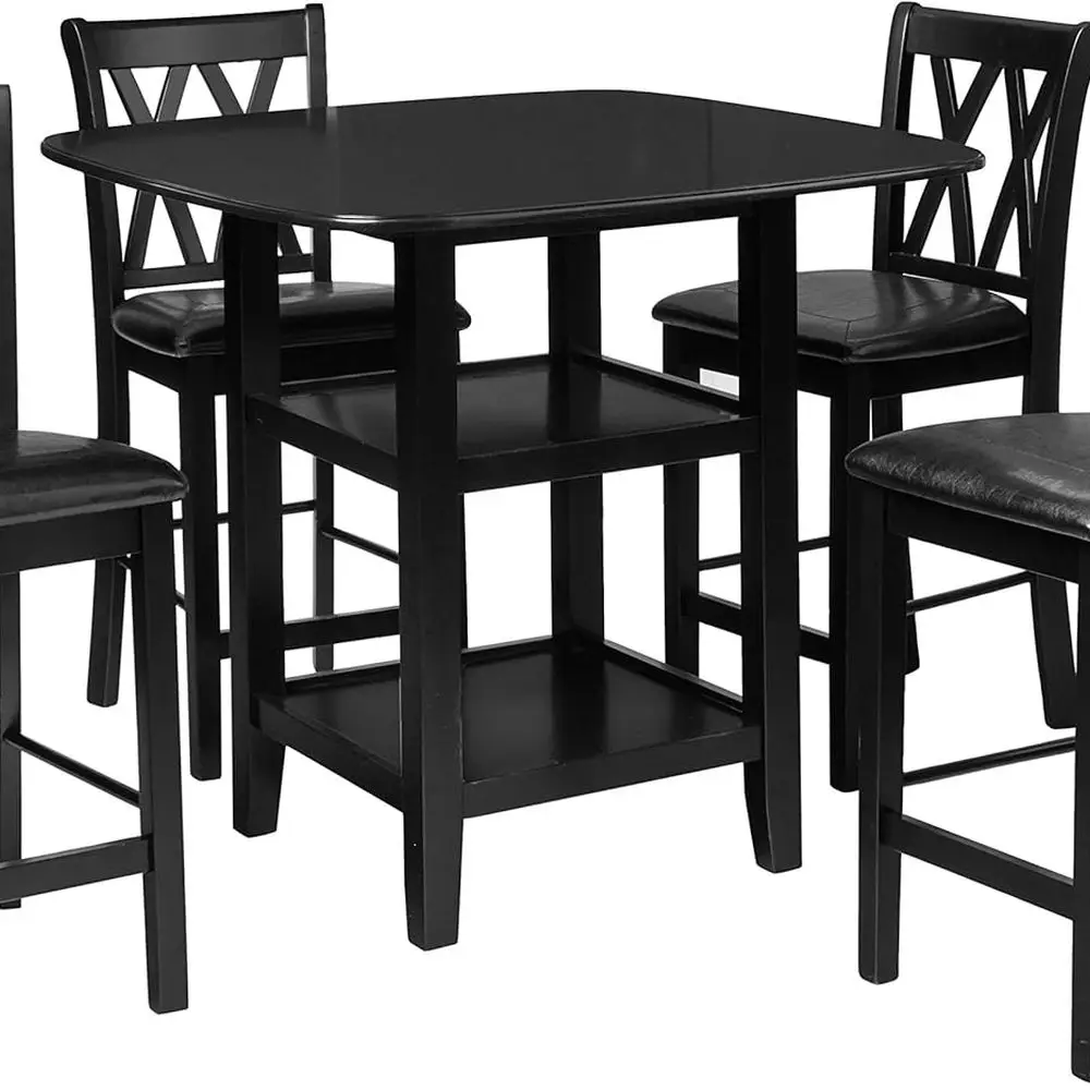 

Черный обеденный набор из 5 предметов со столешницей и полками для выставки товаров