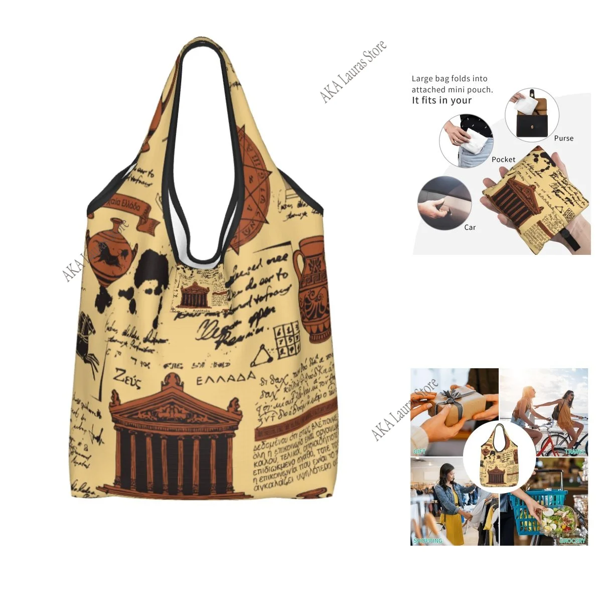 

Сумка на плечо Греческий фон Женская сумка Большая сумка Многоразовая большая сумка