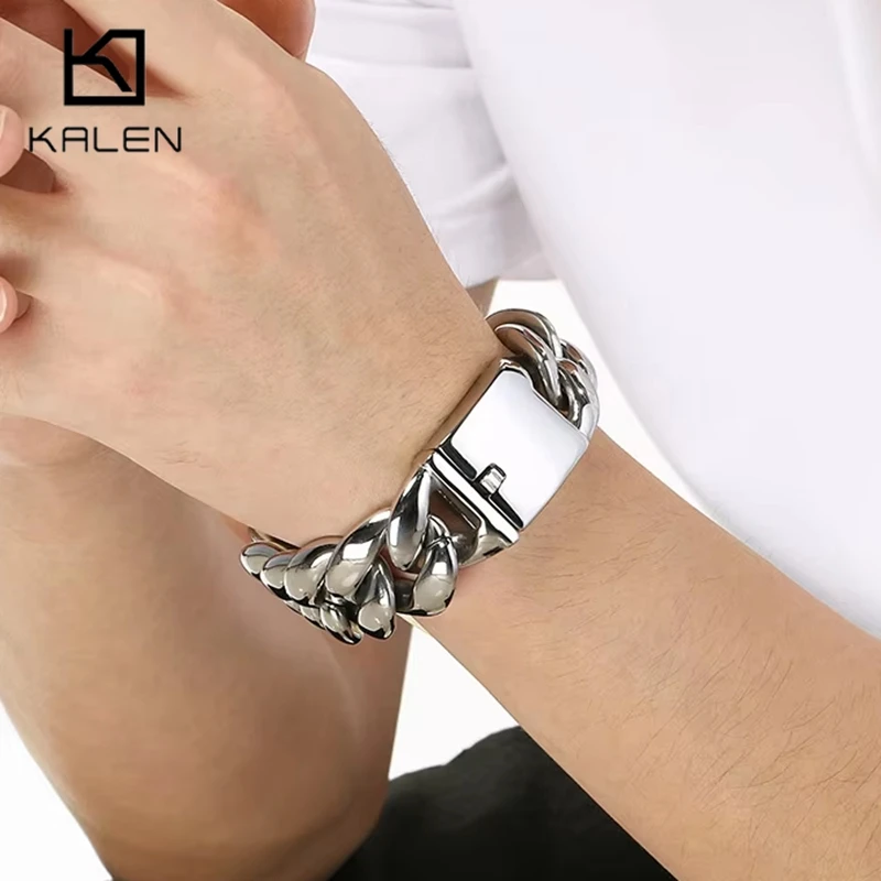 

KALEN толстый и выпуклый кубинский браслет для мужчин, блестящие роскошные ювелирные изделия из нержавеющей стали 316L в стиле панк шириной 25 мм, большие аксессуары