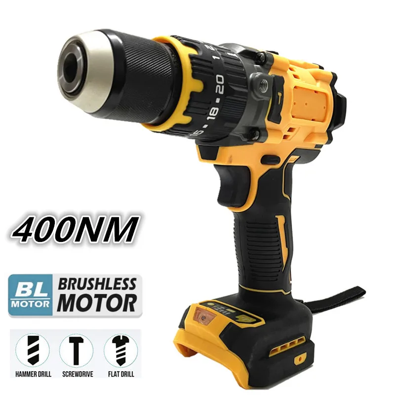 

Fit For DeWALT 20V Battery Brushless Electric Drill 13mm Chuck Cordless Impact Hammer Drill Screwdriver 20+3 Torque Power Tools