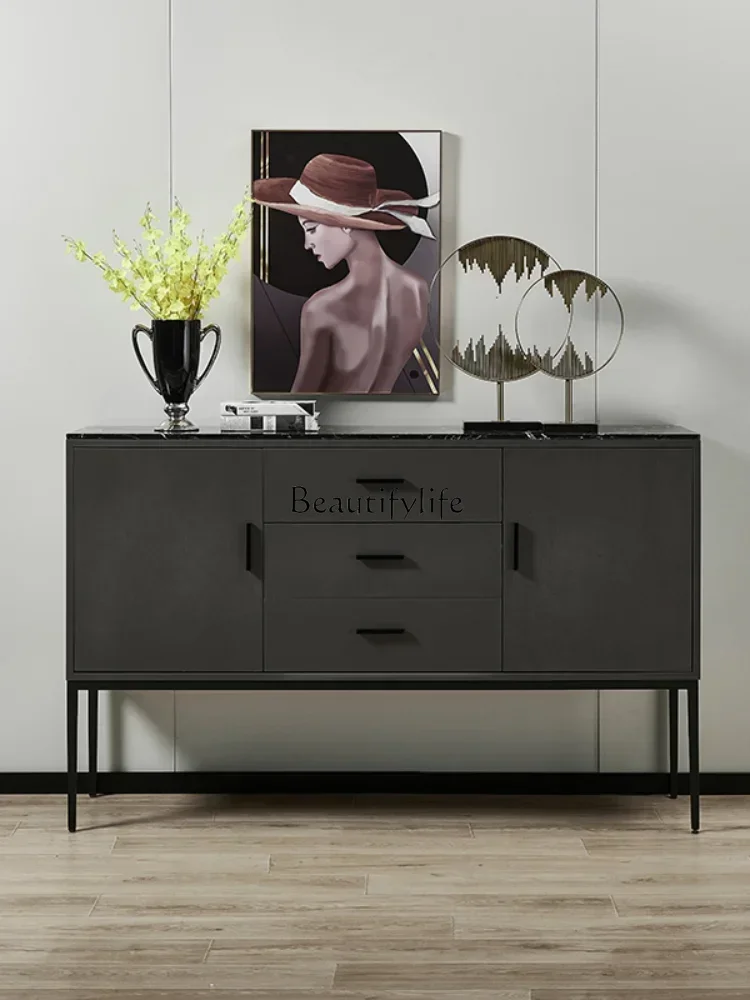 

GG8Italian Entrance Cabinet Solid Wood Mild Luxury Marble Desktop Entrance Side Cabinet High Leg