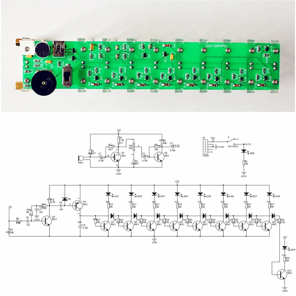 diy electronic kit LED Voice Control Spectrum Light 10 segments SMD diy soldering project