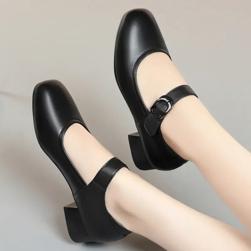 sapatos femininas women casual round toe black comfort buckle strap square heel shoes lady office & hotel work shoes zapato ha67