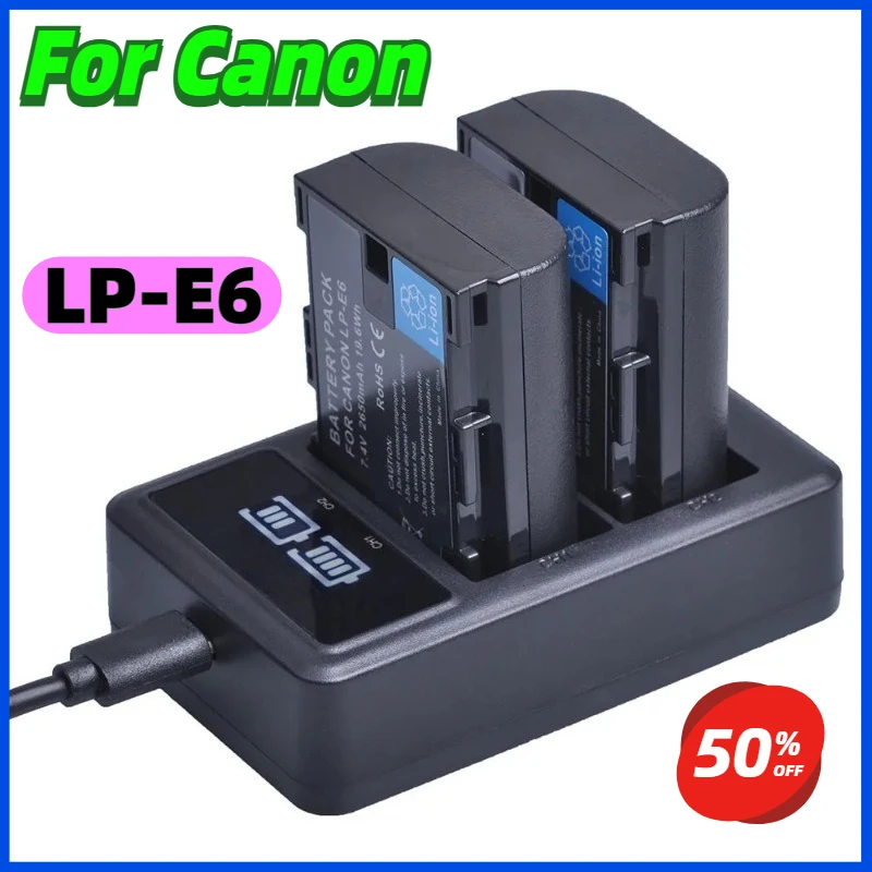 

LP-E6 LP E6 LPE6 E6N Battery + LED Dual Charger for Canon EOS 5DS R 5D Mark II 5D Mark III 6D 7D 70D 80D Camera
