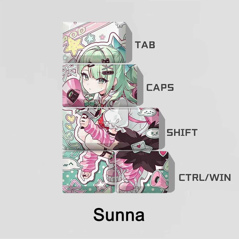 5 Keys Cheshire Formidable Key Caps Tab CapsLK Shift Ctrl Win Keycaps Cherry Profile PBT Dye Subbed Anime Cartoon Gaming Keycap