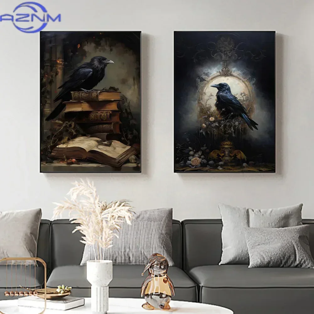 Victorian Gothic Fine Art Prints Black Cat Raven Canvas Posters Vintage Occult Dark Witchcraft Crow Decor Wall Painting For Room