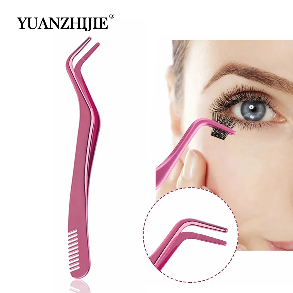 Stainless Steel Straight Curved Tweezers Colorful DIY Eyelash Tweezer Non-magnetic Volume Fake Lashes Makeup Tools Supplies