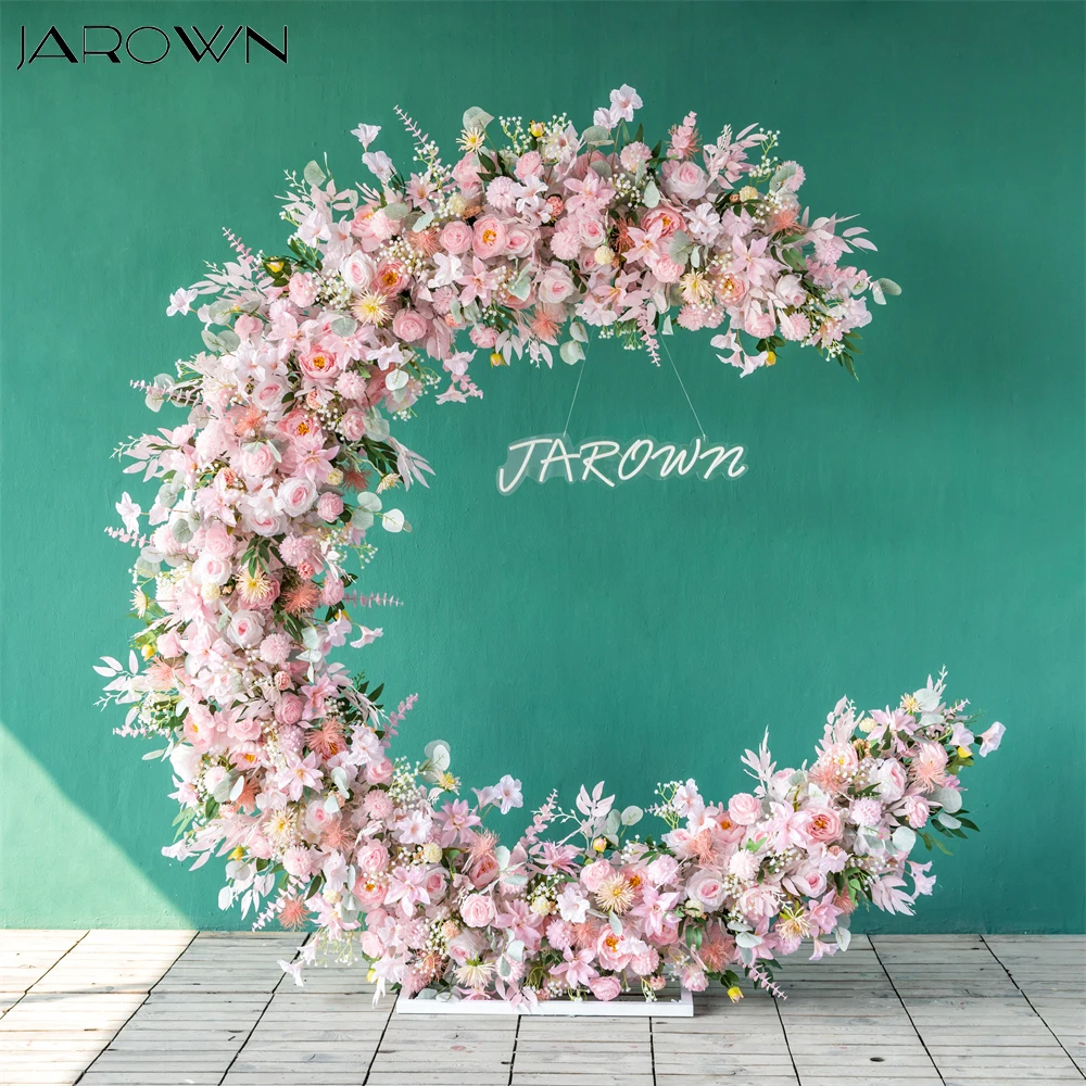 Artificial Pink Series Moon Shape Floral Arrangement for Wedding Backdrop Decoration Rose Babybreath Flower Runner Stand Set