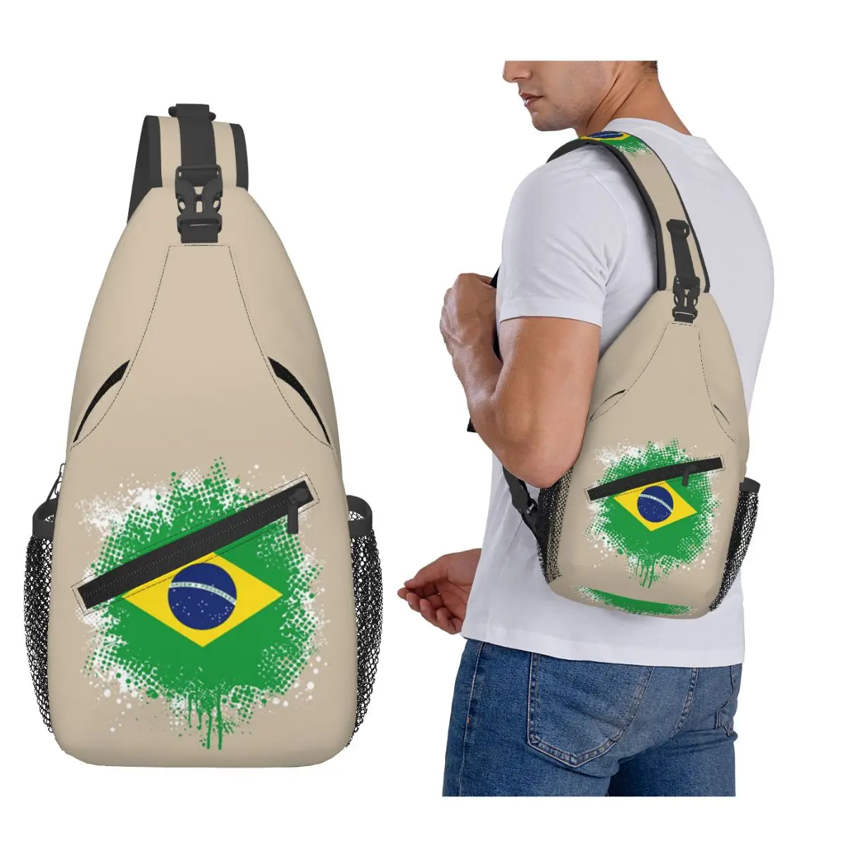 

Flag Of Brazil - Splat Chest Bag Men Sling Crossbody Backpack Chest Bag Travel Hiking Daypack Shoulder Bag