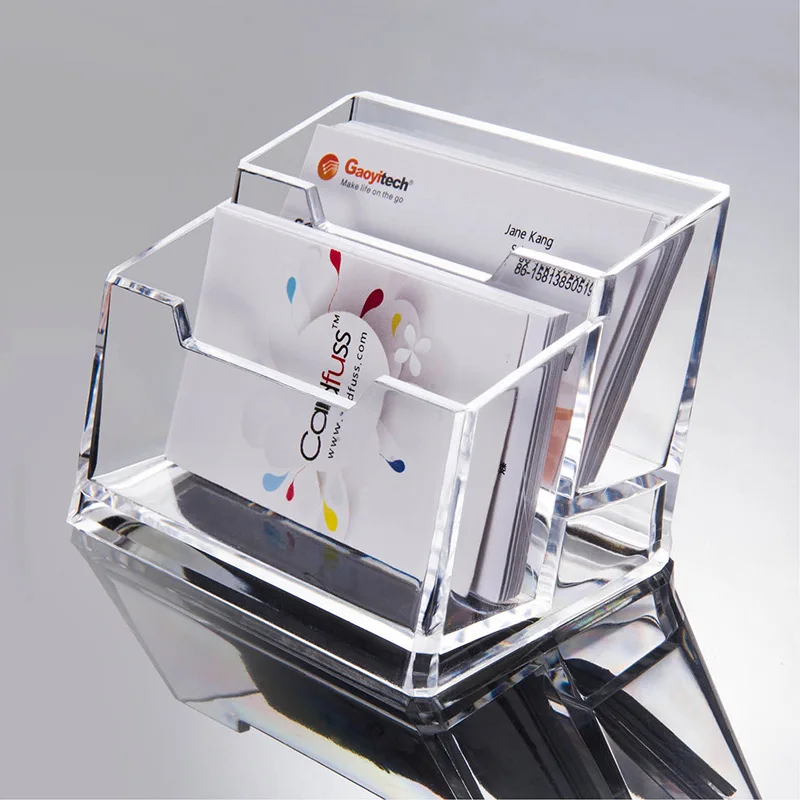 

2PCS Transparent Plastic Business Card Holder Exhibition Office Desktop Simple Single Double Three Layer Business Card Box