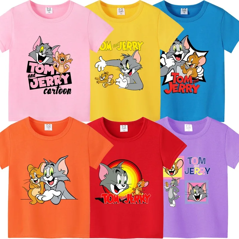 

Tom and Jerry Cute T-shirts Cartoon Anime Pattern Printed Short Sleeve Unisex Summer Clothes Comfortable Breathable T-shirt Gift