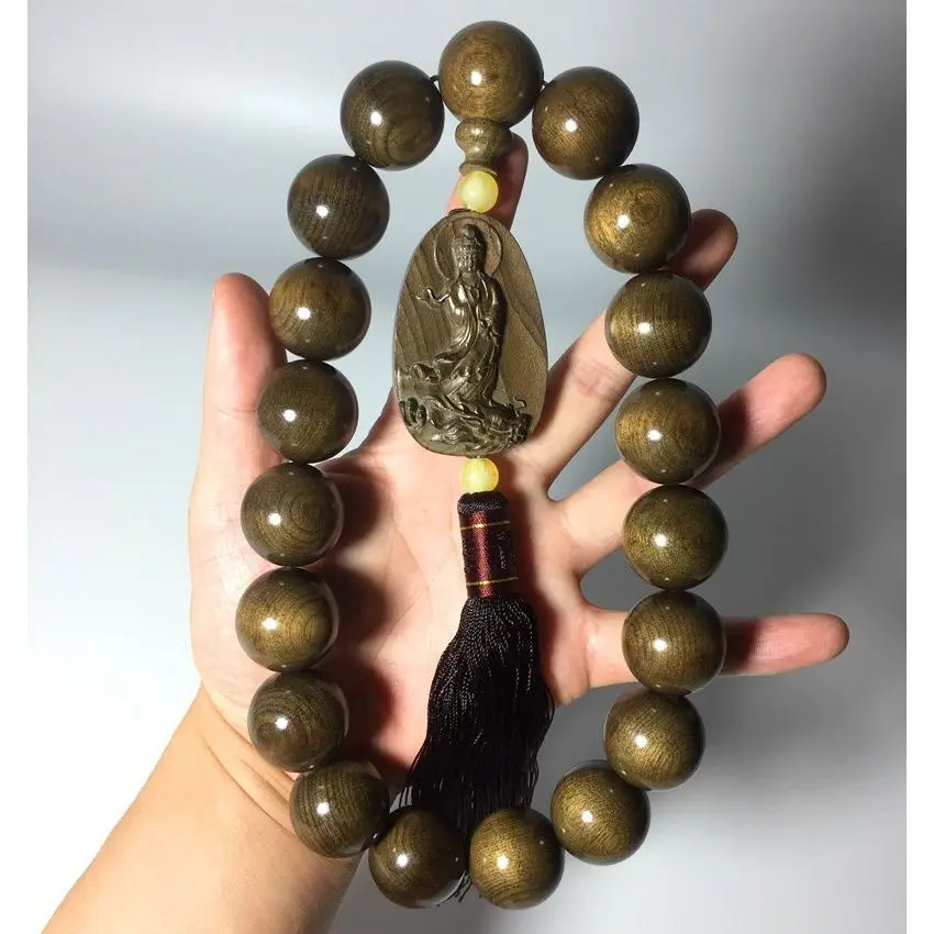 Golden Nanmu Dark Old Ebony Men's Buddhist Beads 2.0 Large Size Handheld Car Hanging Pendant Collectible Jewelry Craft