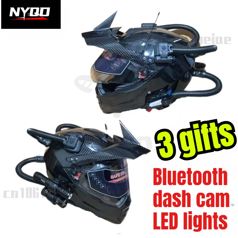 

Rally helmet motorcycle helmet Cool off-road full helmet Bluetooth earphones dash cam DOT certification motocross casco moto