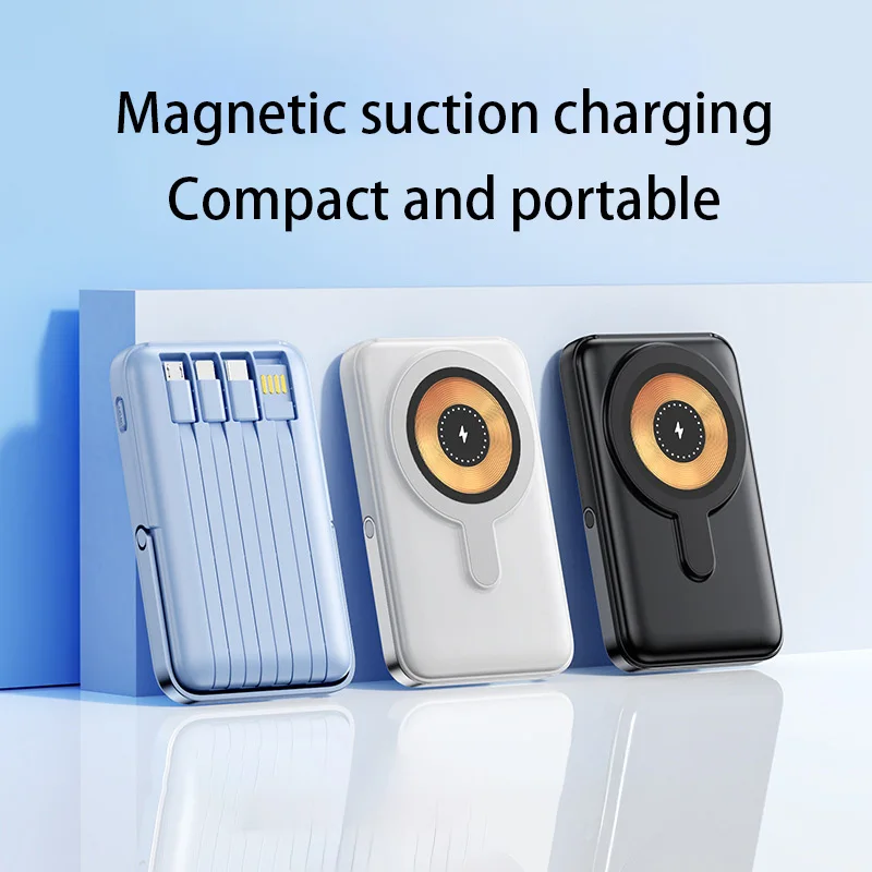 Lenovo 50000mAh Magnetic Wireless Power Bank Built in 4 Cables Fast Charging Portable Battery Charger for iPhone Huawei Samsung