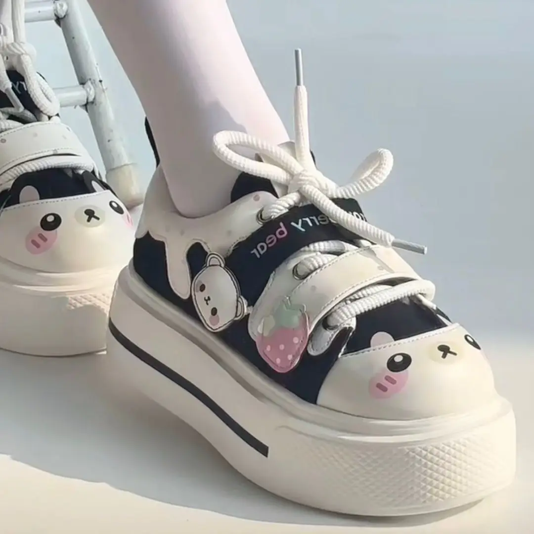 2026 Autumn New Cute Strawberry Bear Lolita Canvas Shoes for Women Thick Sole Big Toe Bread Shoes Sweet Girl Casual Sneakers - view 4