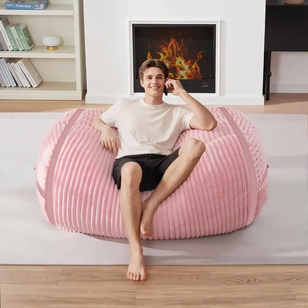 Large Memory Foam Filled Bean Bag Chair for Adults - Soft Cover, Ideal for Home, Office, and Gaming Rooms - Pink - view 3