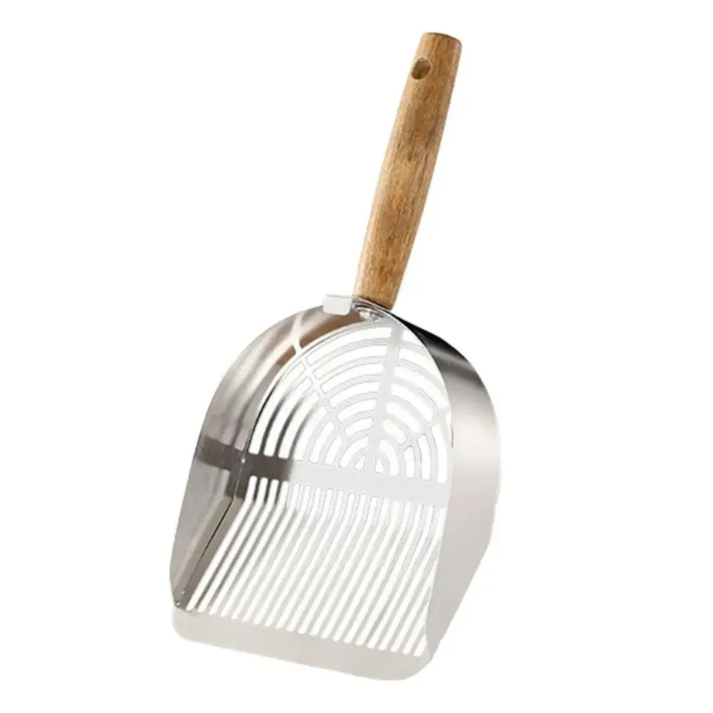 

Stainless Steel Cat Litter Scoop with Hanging Hole Non-sticker Pet Waste Shovel Detachable Long Wood Handle