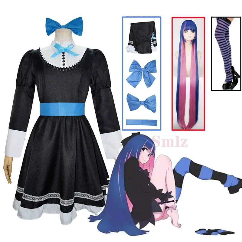 Anime calcinha & meia com garterbelt cosplay heroína anarquia meia cosplay traje vestido preto calcinha meia peruca