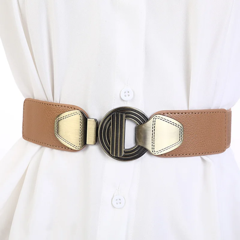 Women\'s Elastic Stretch Cinch Belt For Dress Metal Buckle Wide Waist Belt For Dress Decoration