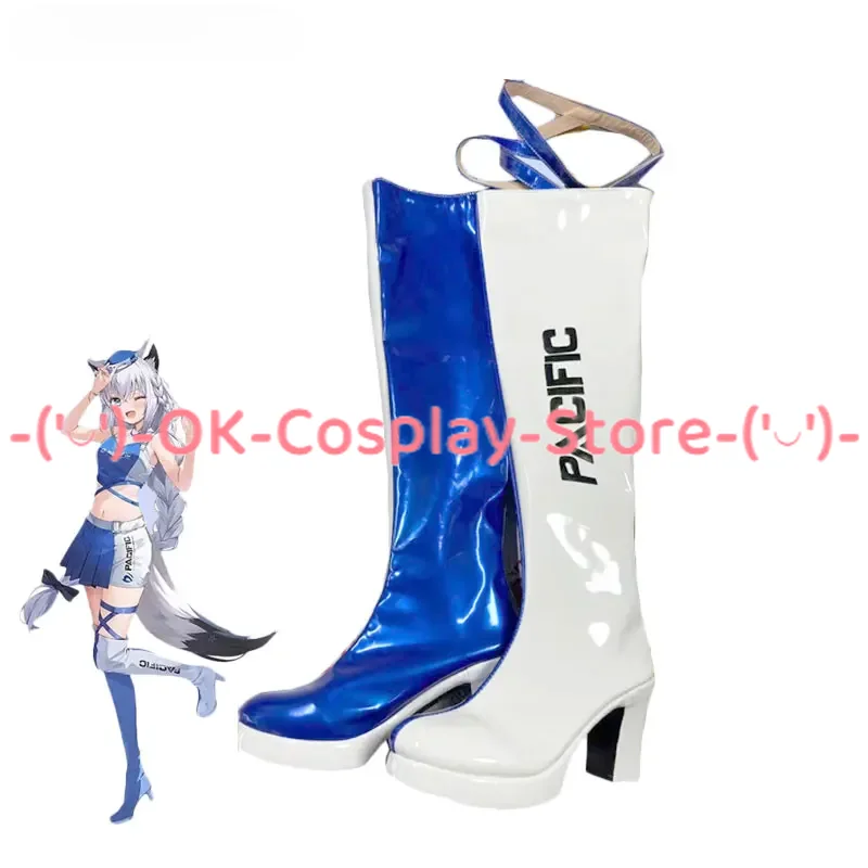 Shira kami Fubuki Cosplay Schuhe Halloween Karneval Stiefel Pu Lederschuhe Vtuber Cosplay Requisiten nach Maß