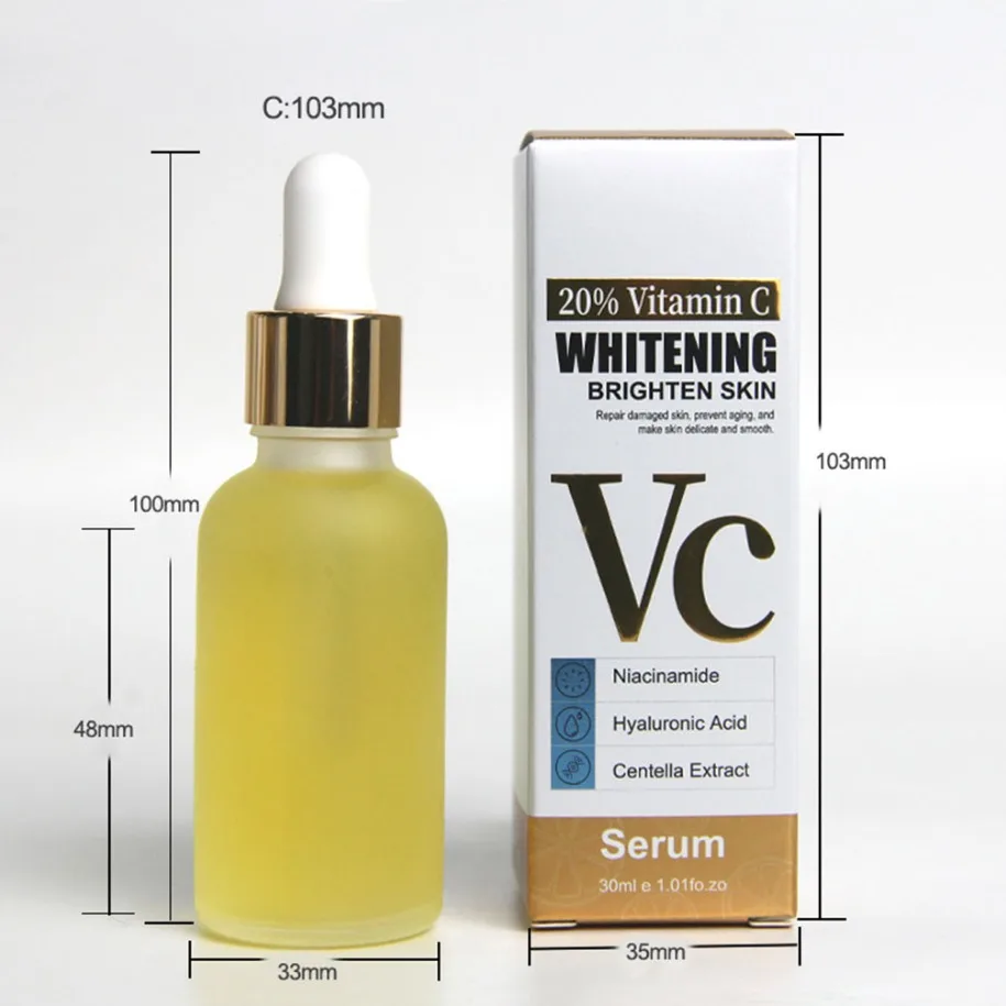 Sérum pour le visage à la vitamine C, maquillage végétalien avec Logo personnalisé, Essence éclaircissante et hydratante, marque privée, primaire pour le visage, vente en gros
